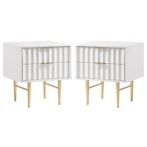 Home Square Modernist Nightstand in White Medium Gloss Finish - Set of 2