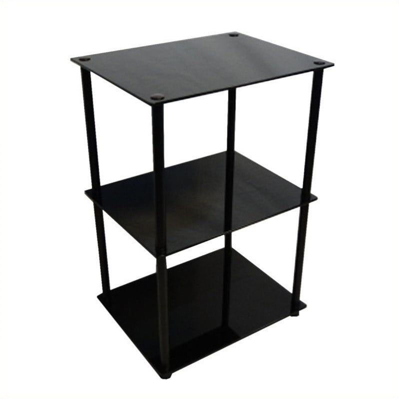 Home Square Classic Glass 3 Tier Lamp Table in Black - Set of 2