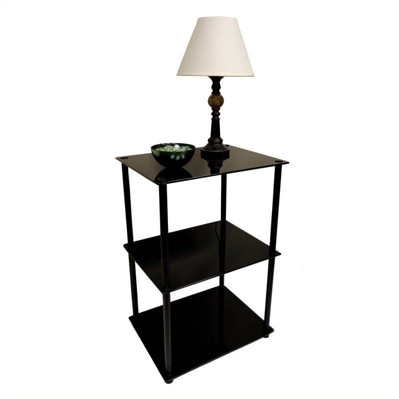 Home Square Classic Glass 3 Tier Lamp Table in Black - Set of 2