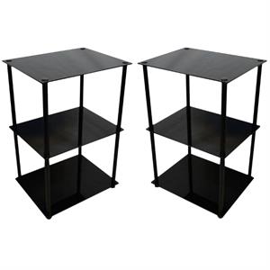 Home Square Classic Glass 3 Tier Lamp Table in Black - Set of 2