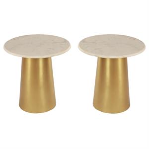 Home Square Contemporary Marble End Table in Gold - Set of 2