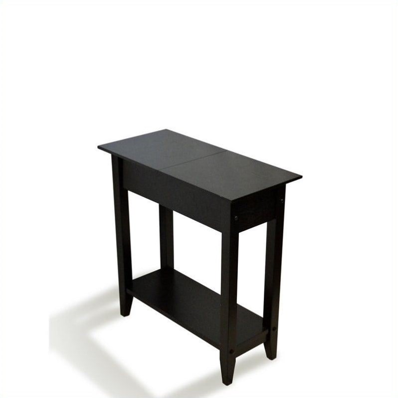 Home Square Flip Top End Table in Black Wood Finish - Set of 2
