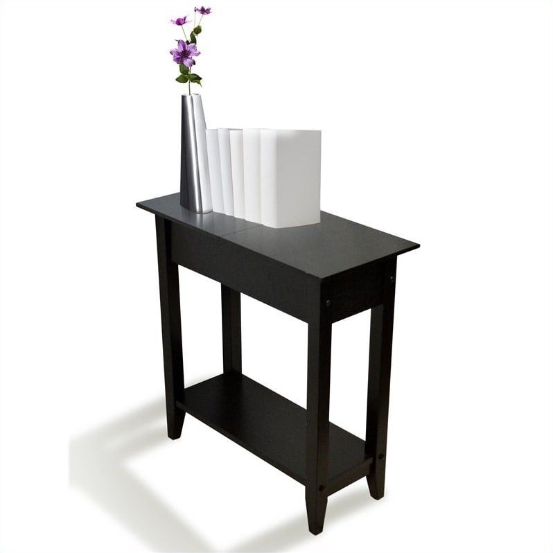 Home Square Flip Top End Table in Black Wood Finish - Set of 2