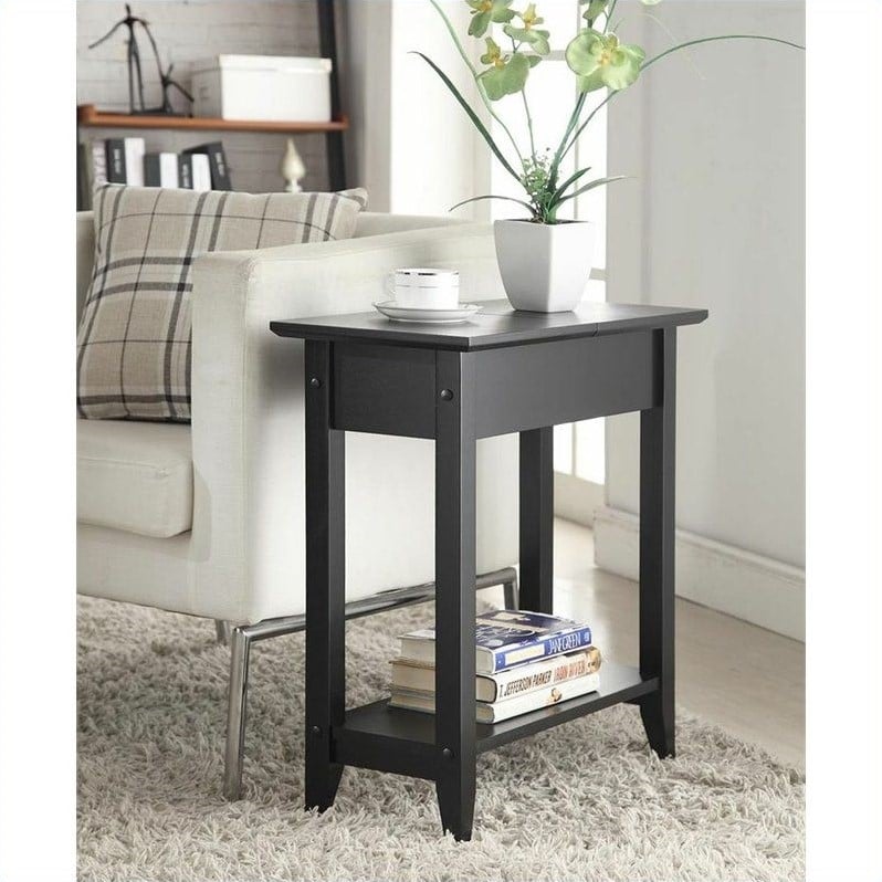 Home Square Flip Top End Table in Black Wood Finish - Set of 2
