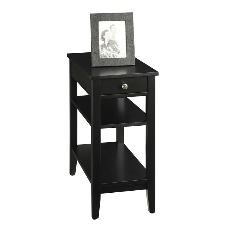 Home Square 3-Tier End Table with Drawer in Black Wood Finish - Set of 2