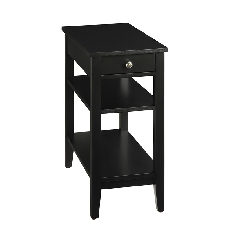 Home Square 3-Tier End Table with Drawer in Black Wood Finish - Set of 2