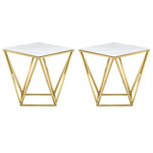 Home Square Mason Stone With Marble Veneer End Table in Gold - Set of 2