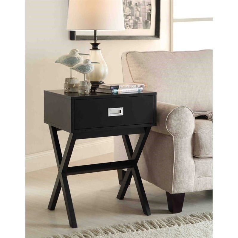Home Square Designs2Go Landon End Table in Black Wood Finish - Set of 2