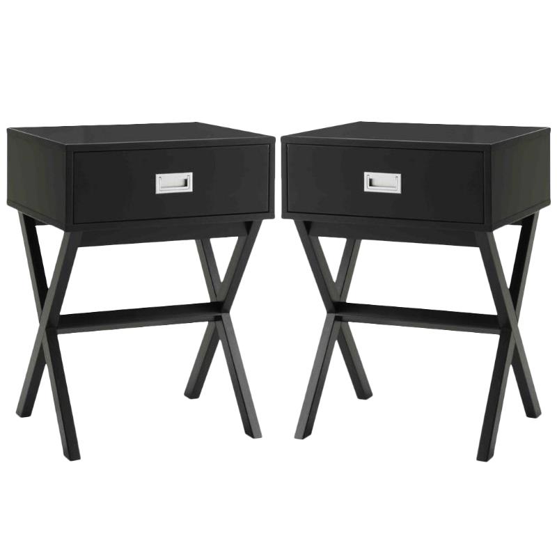 Home Square Designs2Go Landon End Table in Black Wood Finish - Set of 2