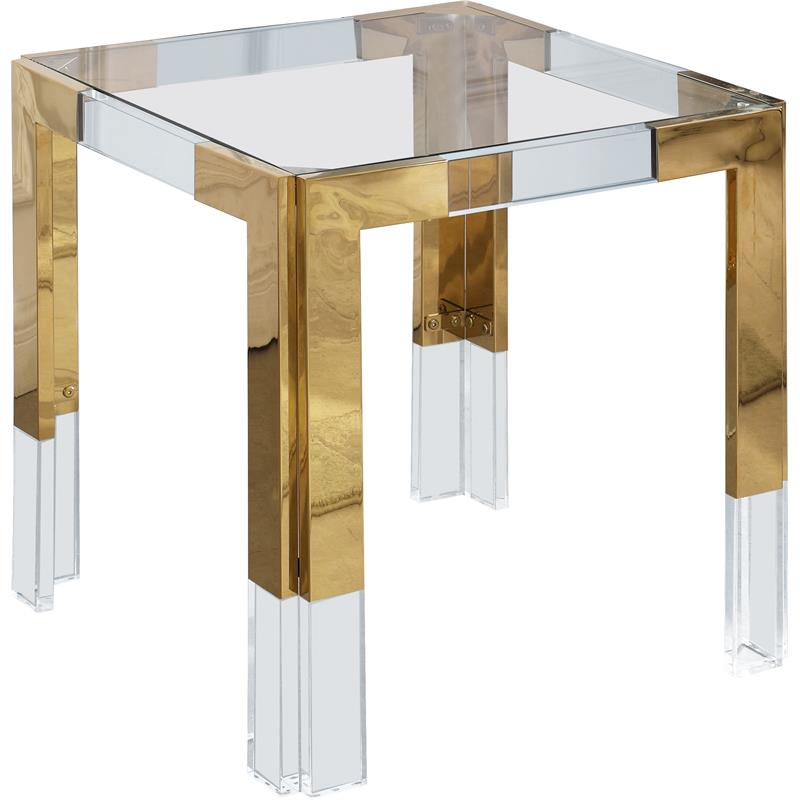 Home Square Squared Glass Top End Table in Gold - Set of 2