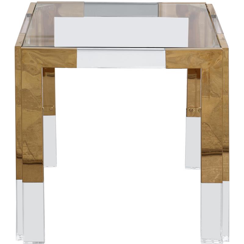 Home Square Squared Glass Top End Table in Gold - Set of 2