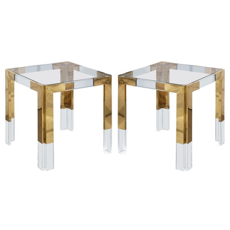 Home Square Squared Glass Top End Table in Gold - Set of 2