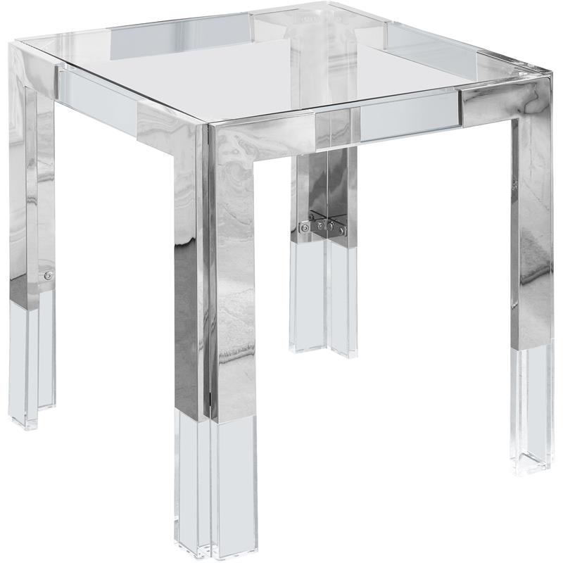 Home Square Squared Glass Top End Table in Chrome - Set of 2