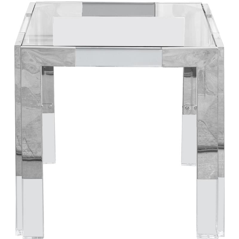 Home Square Squared Glass Top End Table in Chrome - Set of 2