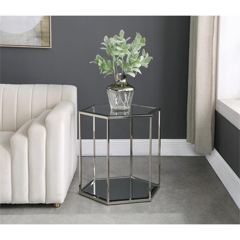 Home Square Sei Modular Stainless Steel and Glass End Table - Set of 2
