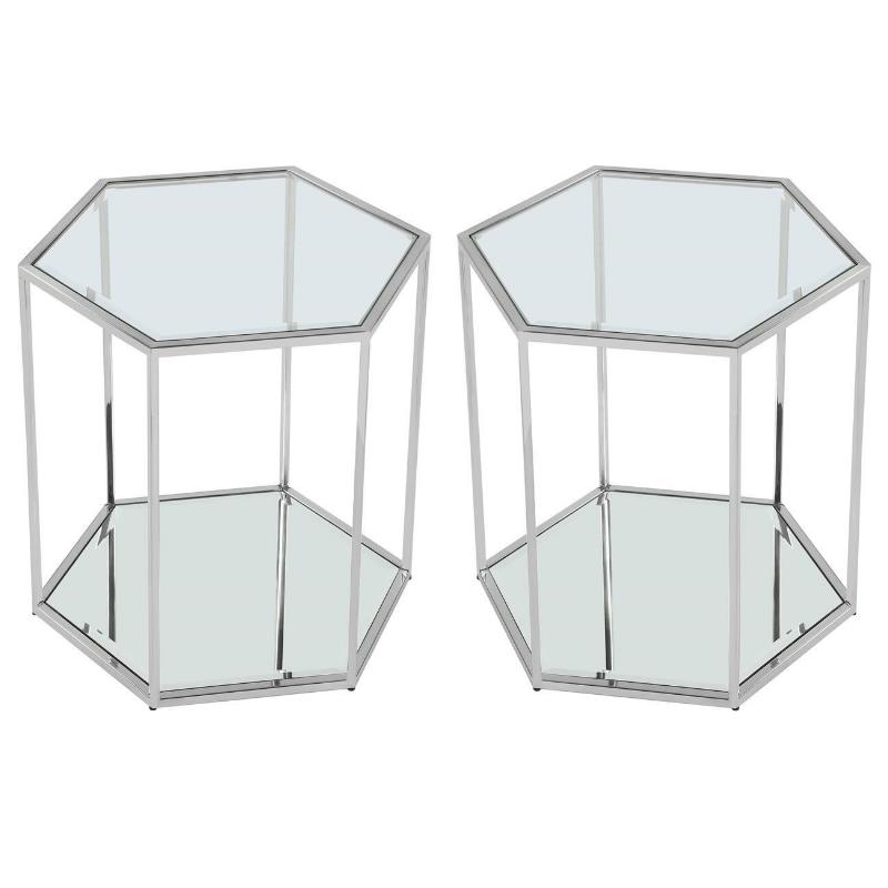 Home Square Sei Modular Stainless Steel and Glass End Table - Set of 2