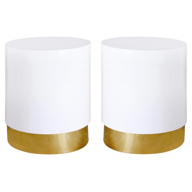 Home Square Lacquer Metal End Table with Durable Gold Base - Set of 2