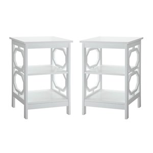 Home Square Omega Square End Table in White Wood Finish - Set of 2