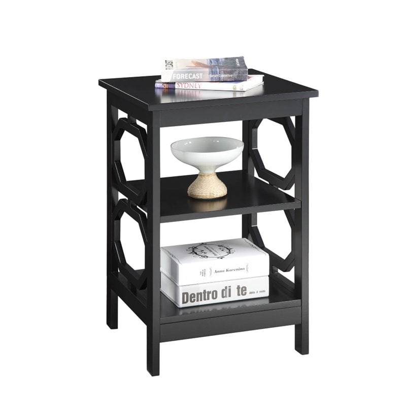 Home Square Omega Square End Table in Black Wood Finish - Set of 2