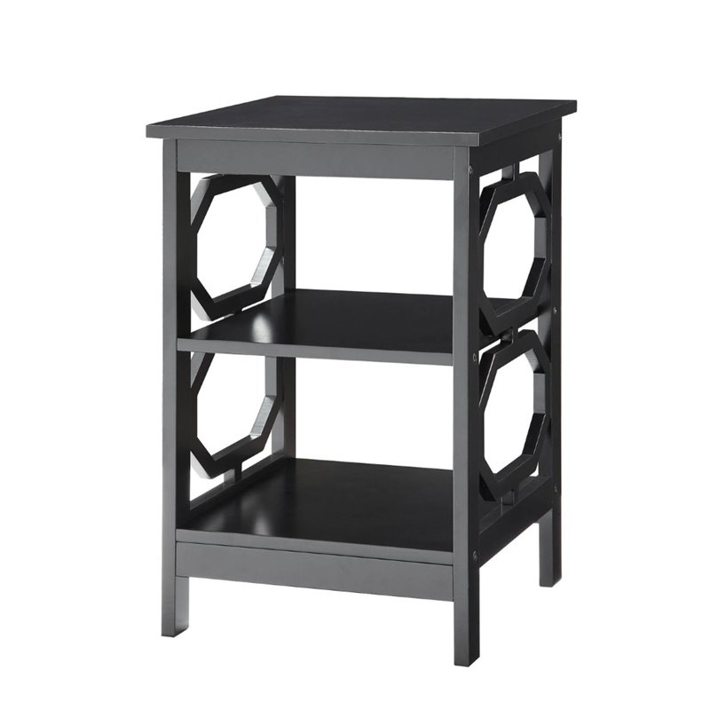 Home Square Omega Square End Table in Black Wood Finish - Set of 2
