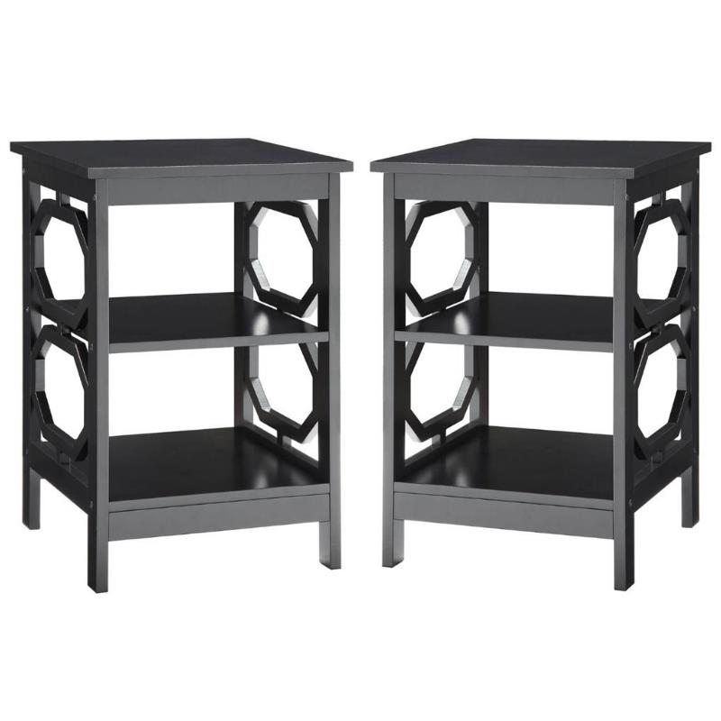 Home Square Omega Square End Table in Black Wood Finish - Set of 2