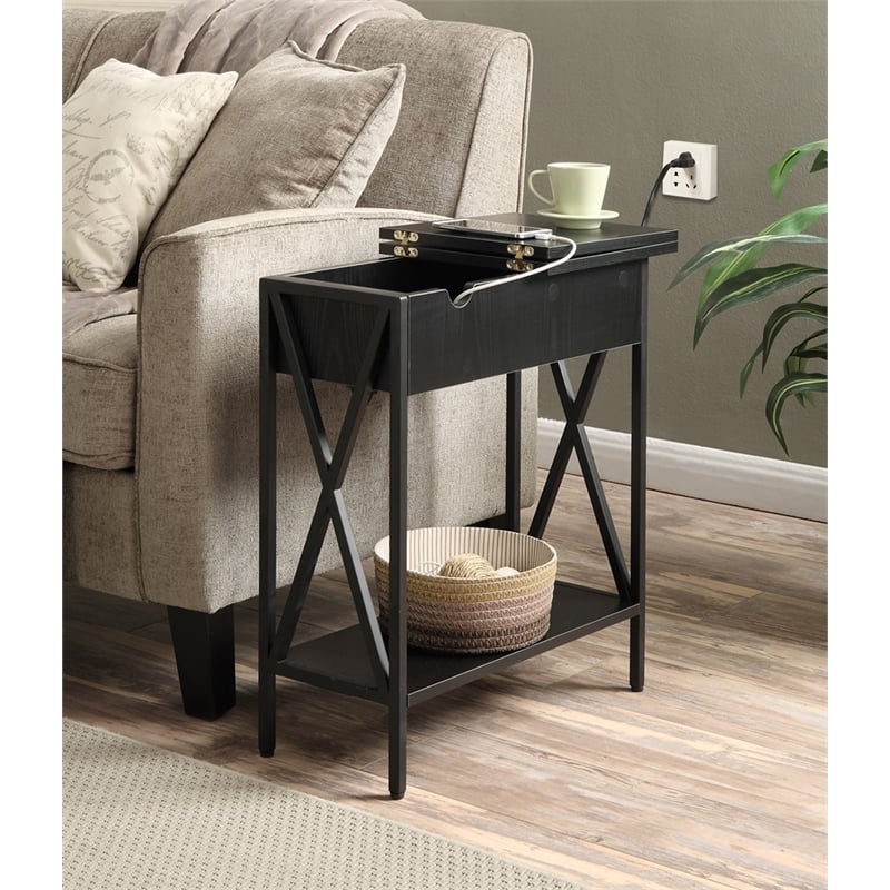 Home Square Tucson Electric Flip Top Table in Black Wood Finish - Set of 2