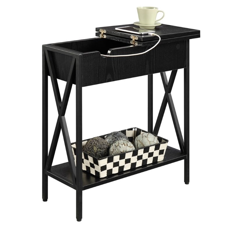 Home Square Tucson Electric Flip Top Table in Black Wood Finish - Set of 2