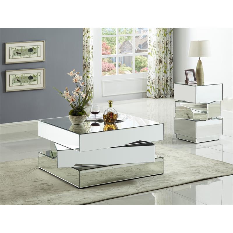 Home Square Stacked Design Mirrored End Table - Set of 2