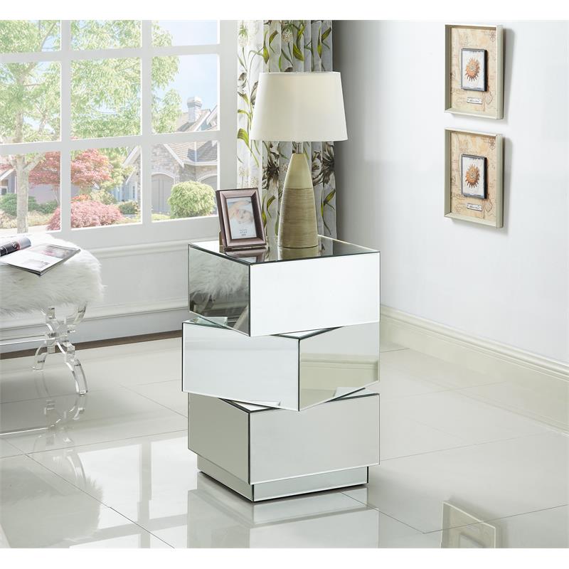 Home Square Stacked Design Mirrored End Table - Set of 2