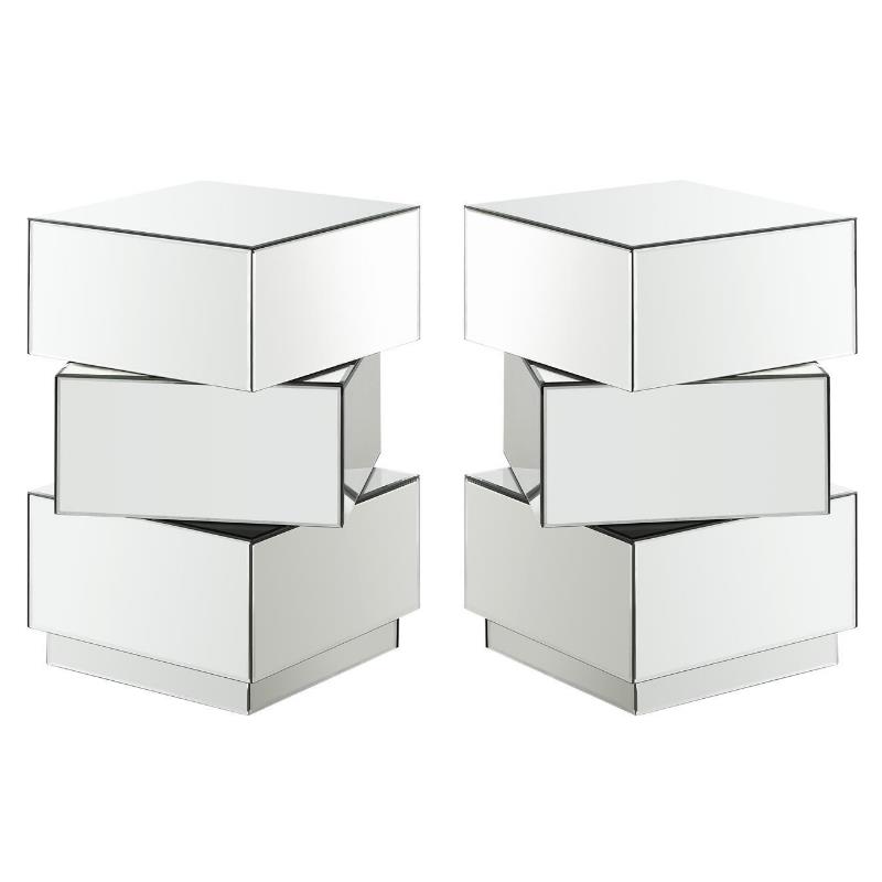 Home Square Stacked Design Mirrored End Table - Set of 2