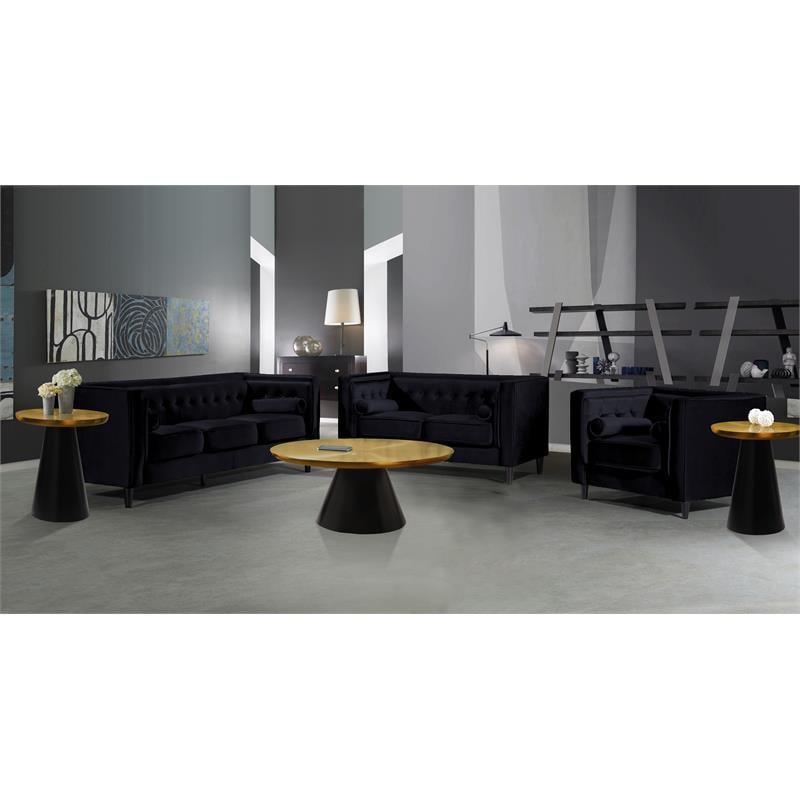 Home Square Brushed Gold Metal End Table with Matte Black Base - Set of 2