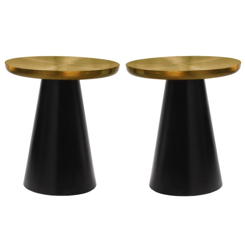 Home Square Brushed Gold Metal End Table with Matte Black Base - Set of 2