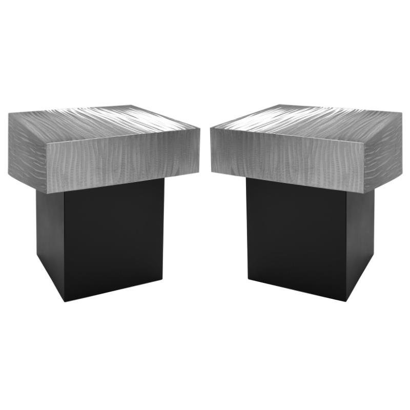 Home Square Palladium Textured Metal End Table in Chrome - Set of 2
