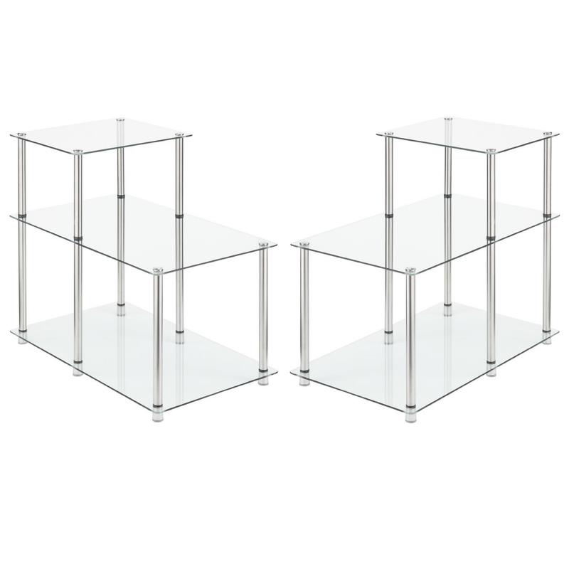 Home Square Designs2Go Three-Tier Clear Glass End Table - Set of 2