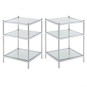 Home Square Royal Crest End Table in Clear Glass With Chrome Frame - Set of 2