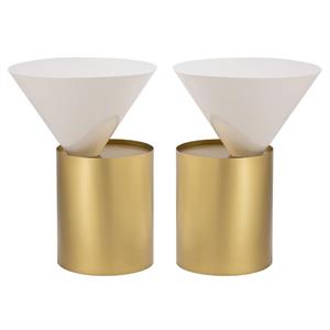 Home Square Metal Top End Table with Brushed Brass Metal Base - Set of 2
