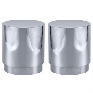 Home Square Chrome Stainless Steel Drum End Table - Set of 2