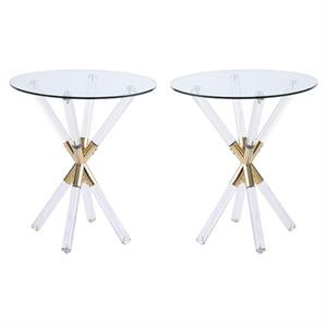 Home Square Acrylic and Gold Metal Glass Top End Table - Set of 2