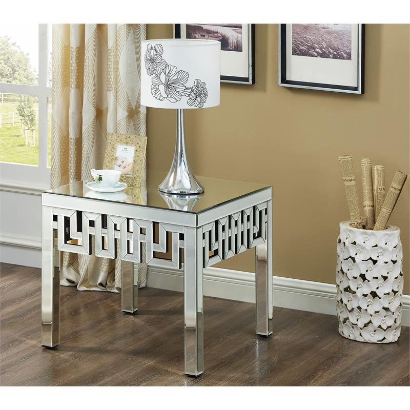 Home Square Mirrored Geometric Designed End Table - Set of 2