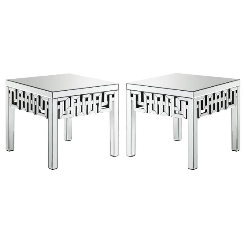 Home Square Mirrored Geometric Designed End Table - Set of 2