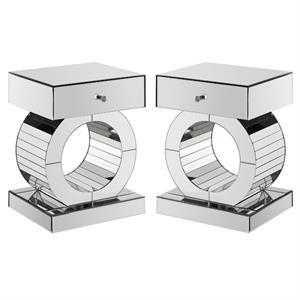 Home Square 25&quotH Furniture Mirrored End Table - Set of 2