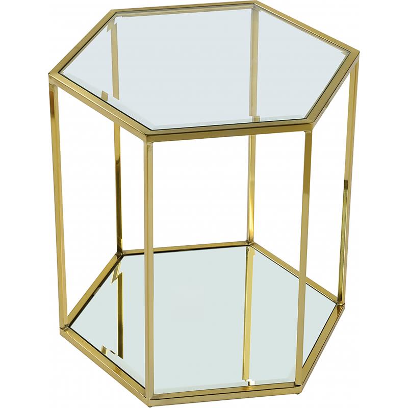 Home Square Modular Stainless Steel and Glass End Table - Set of 2
