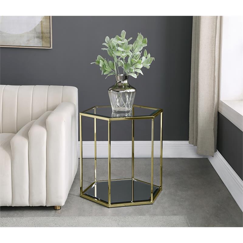 Home Square Modular Stainless Steel and Glass End Table - Set of 2