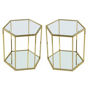 Home Square Modular Stainless Steel and Glass End Table - Set of 2