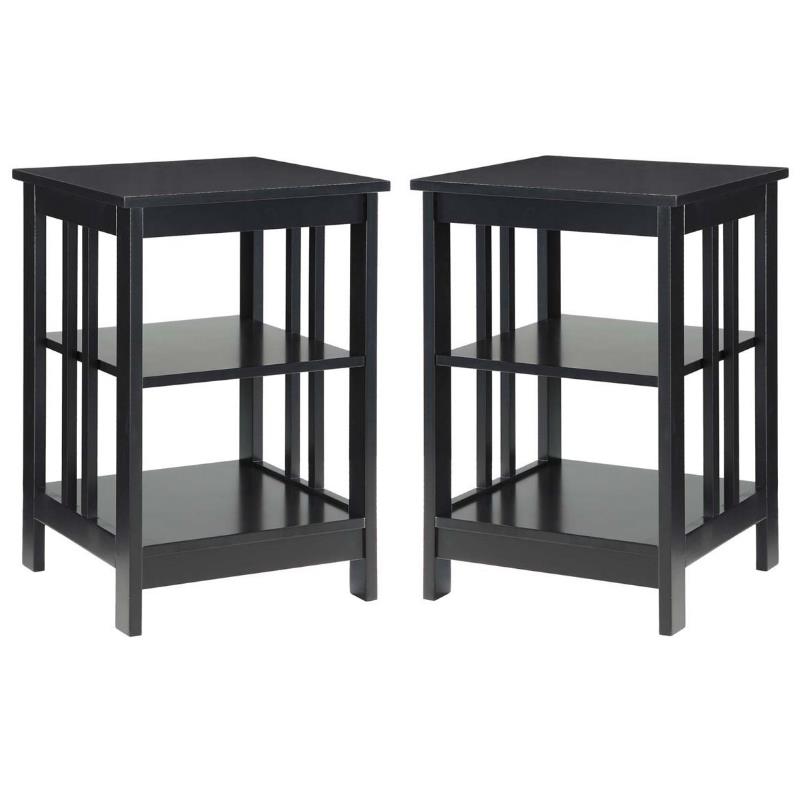 Home Square Mission Square End Table in Black Wood Finish - Set of 2