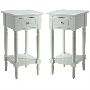 Home Square French Country Square End Table in White Wood Finish - Set of 2
