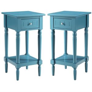 Home Square French Country Square End Table in Blue Wood Finish - Set of 2