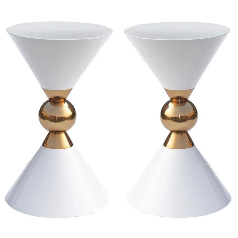 Home Square White and Gold Metal Hourglass Shaped End Table - Set of 2