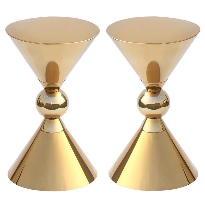 Home Square Gold Metal Hourglass Shaped End Table - Set of 2