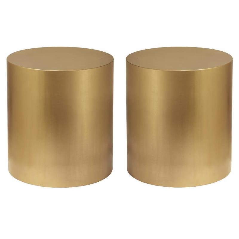 Home Square Round Brushed Gold Metal End Table - Set of 2